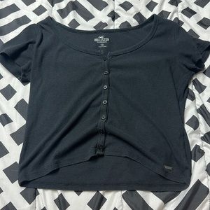 Ribbed button through v-neck top